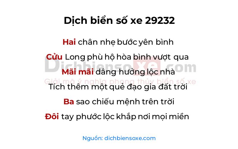 Dịch thơ biển số 29232