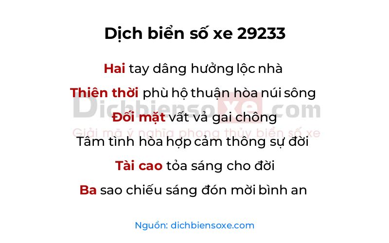 Dịch thơ biển số 29233