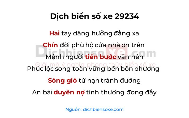 Dịch thơ biển số 29234