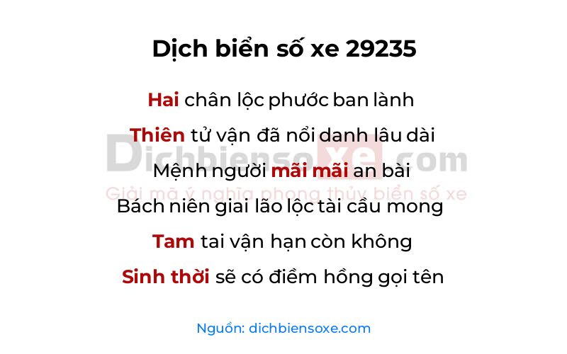 Dịch thơ biển số 29235