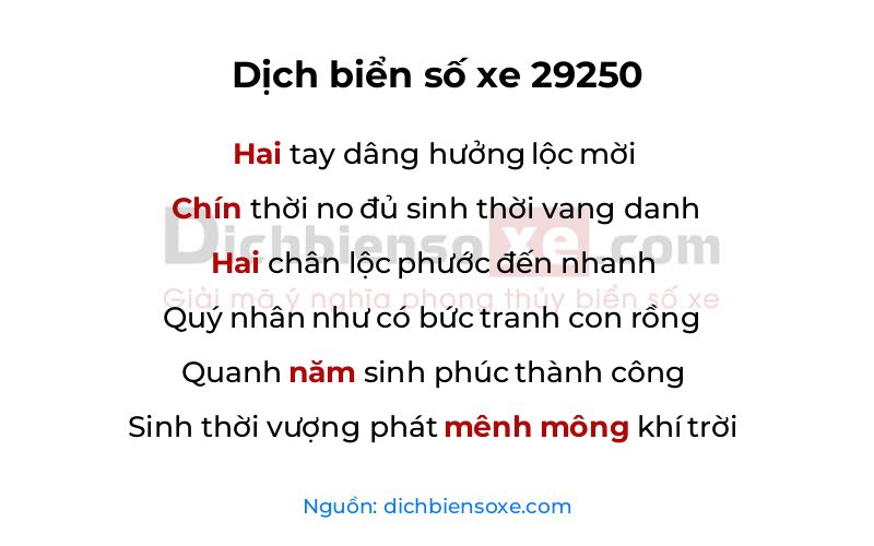 Dịch thơ biển số 29250