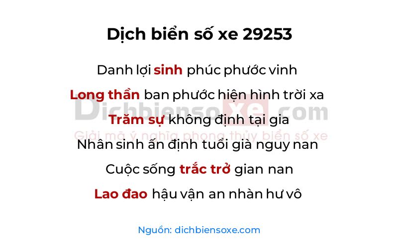 Dịch thơ biển số 29253