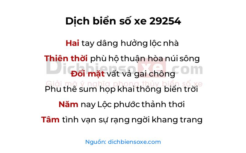 Dịch thơ biển số 29254