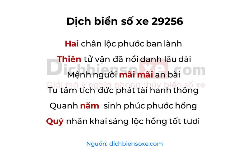 Dịch thơ biển số 29256