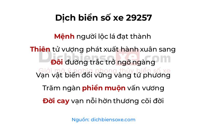 Dịch thơ biển số 29257