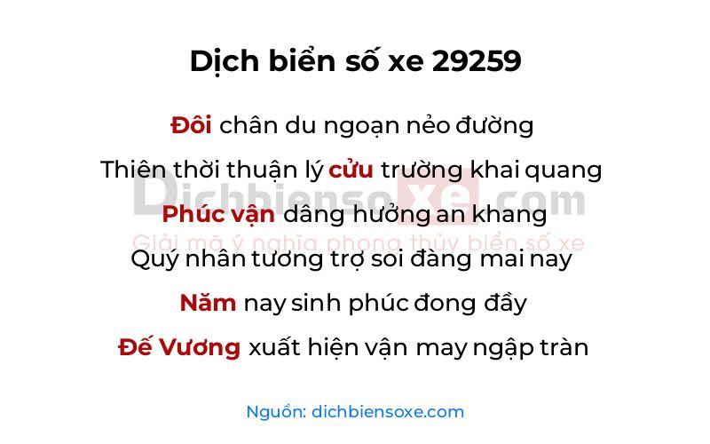 Dịch thơ biển số 29259