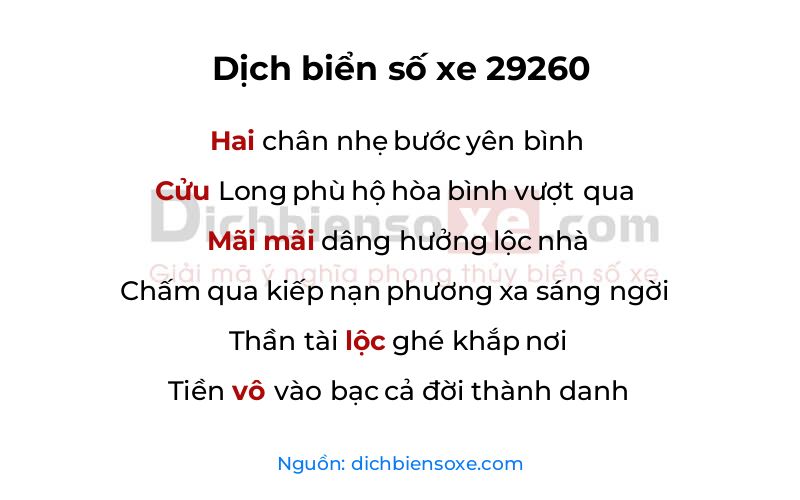 Dịch thơ biển số 29260