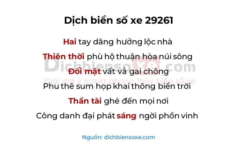 Dịch thơ biển số 29261