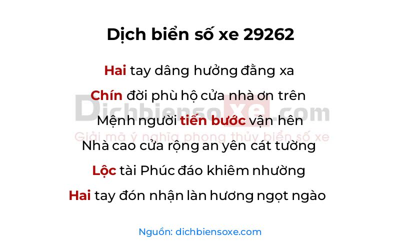Dịch thơ biển số 29262