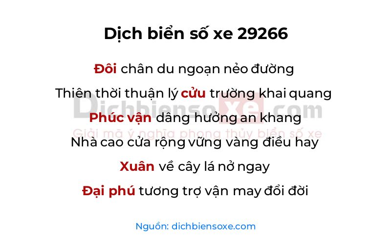 Dịch thơ biển số 29266