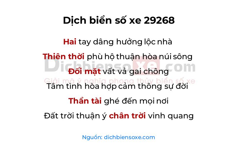 Dịch thơ biển số 29268