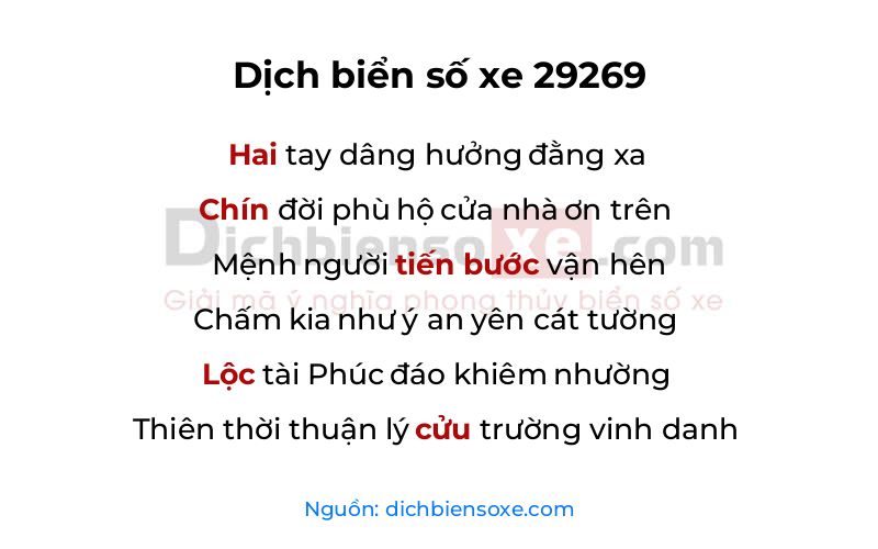 Dịch thơ biển số 29269