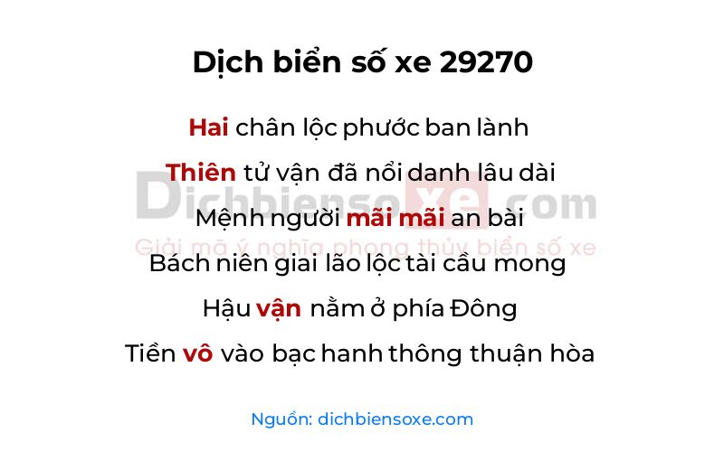 Dịch thơ biển số 29270