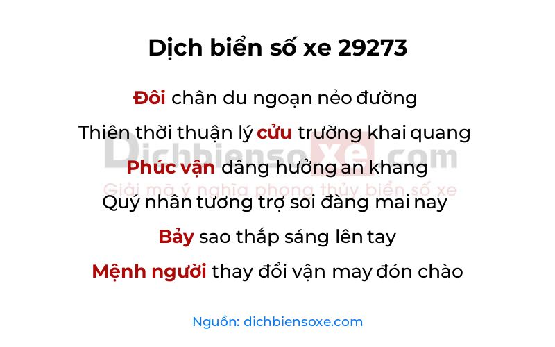 Dịch thơ biển số 29273