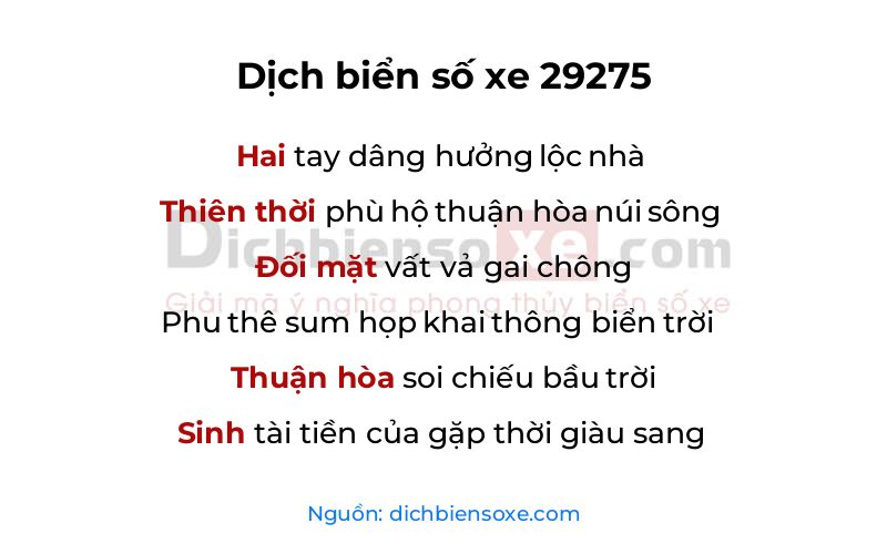 Dịch thơ biển số 29275