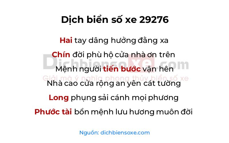 Dịch thơ biển số 29276