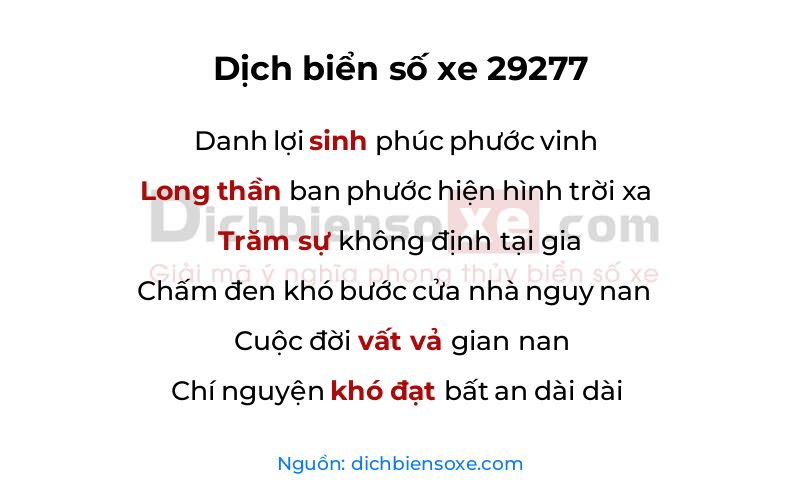 Dịch thơ biển số 29277