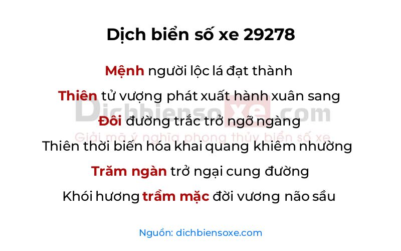 Dịch thơ biển số 29278