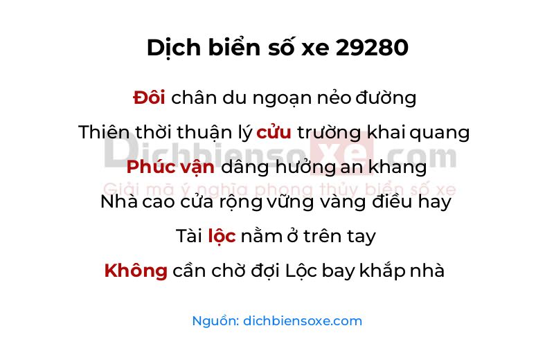 Dịch thơ biển số 29280