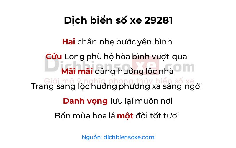 Dịch thơ biển số 29281