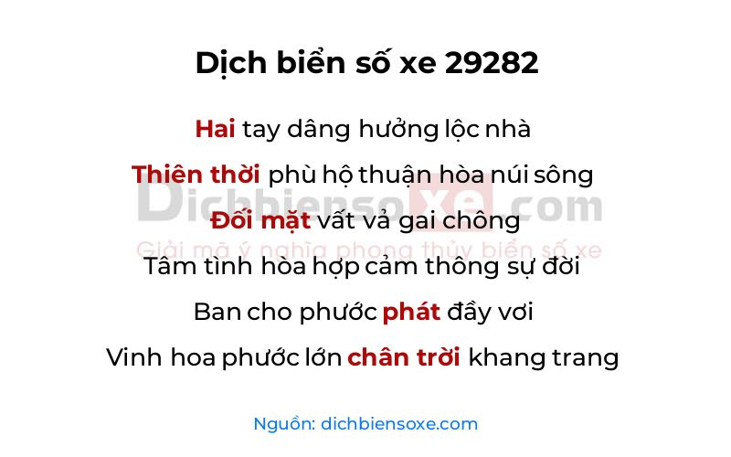 Dịch thơ biển số 29282