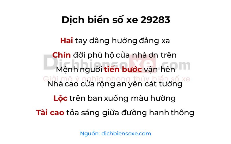 Dịch thơ biển số 29283