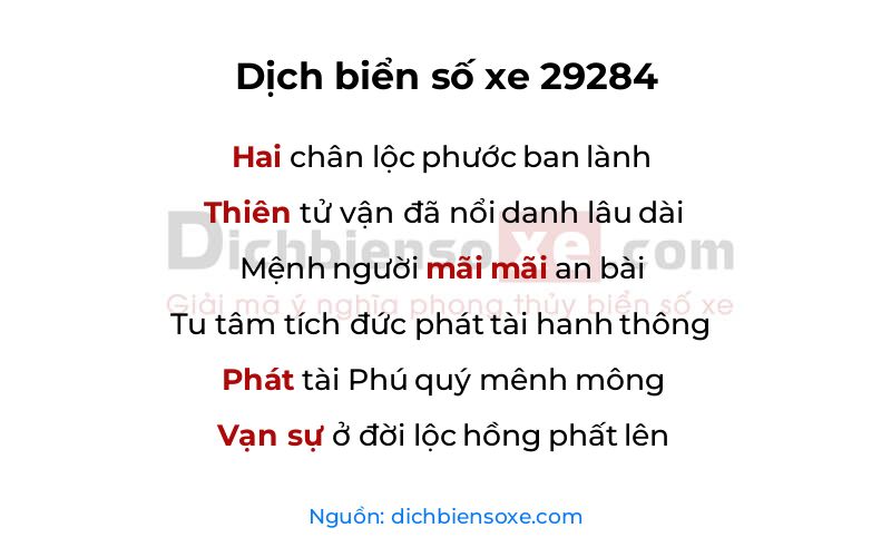 Dịch thơ biển số 29284