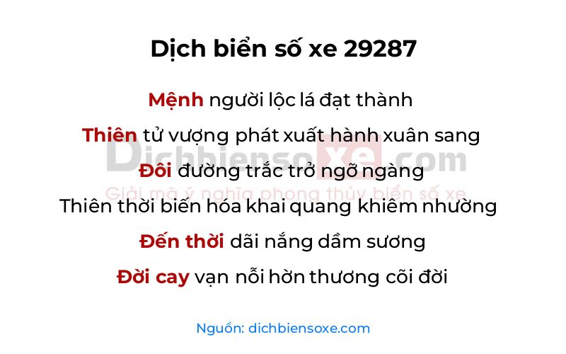 Dịch thơ biển số 29287