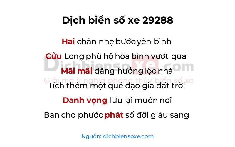 Dịch thơ biển số 29288