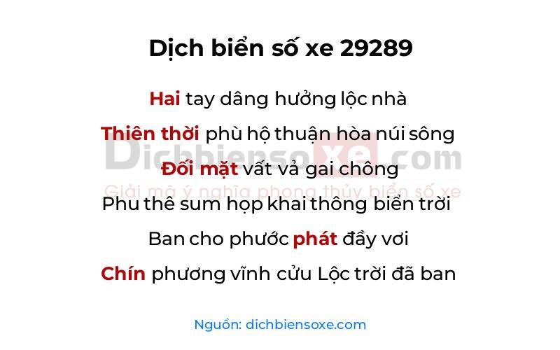 Dịch thơ biển số 29289