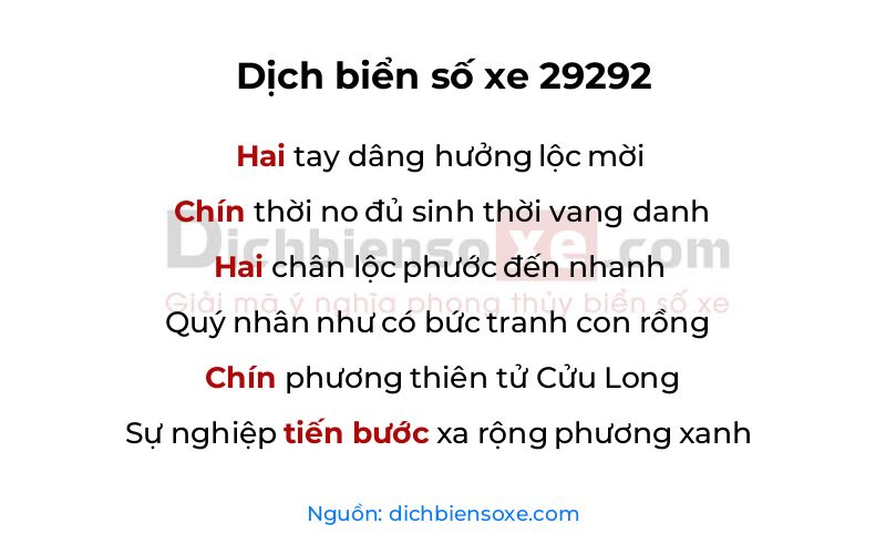 Dịch thơ biển số 29292