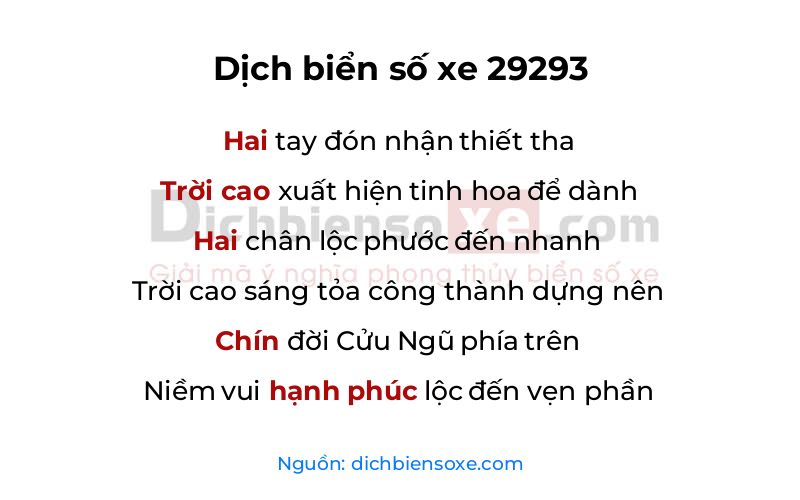 Dịch thơ biển số 29293