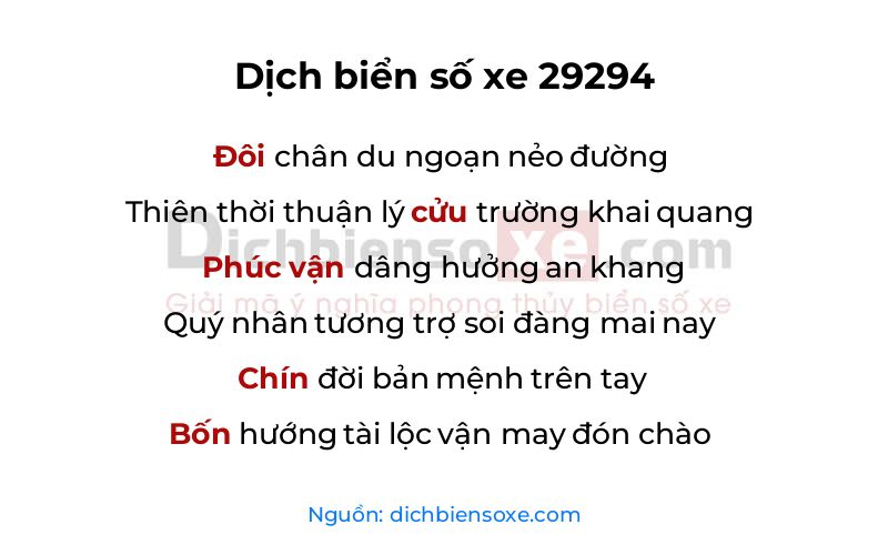 Dịch thơ biển số 29294