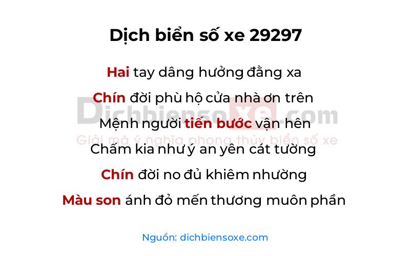 Dịch thơ biển số 29297