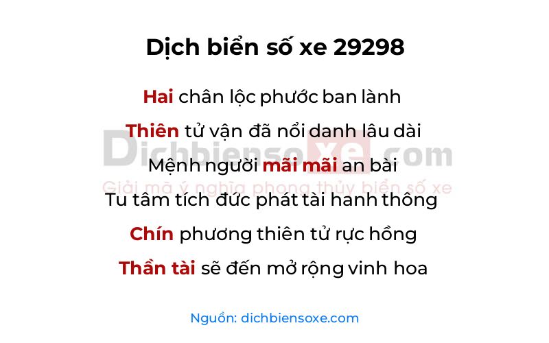Dịch thơ biển số 29298