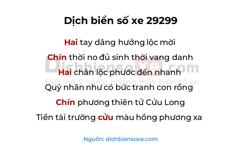 Dịch thơ biển số 29299