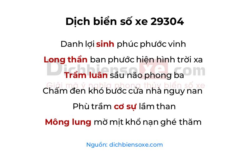 Dịch thơ biển số 29304