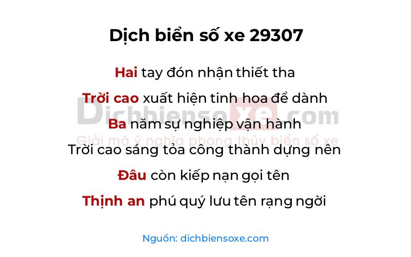 Dịch thơ biển số 29307