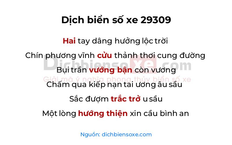 Dịch thơ biển số 29309