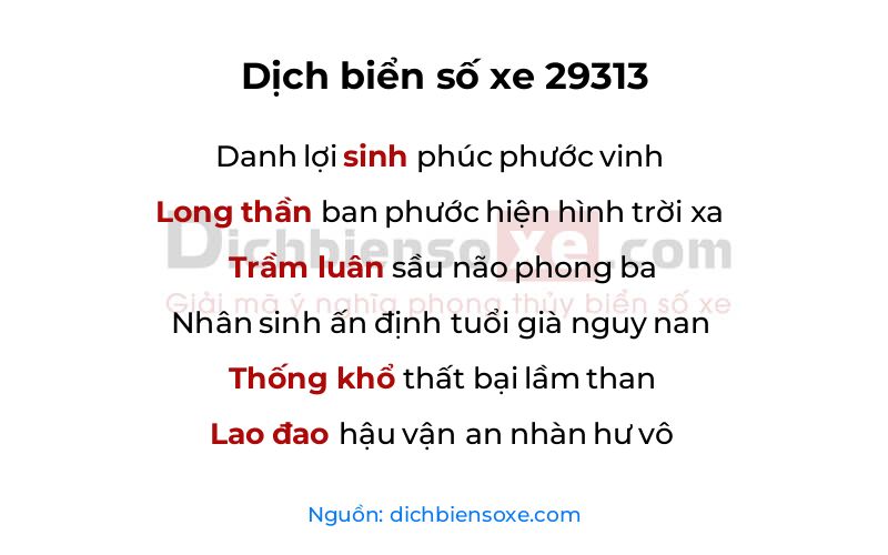 Dịch thơ biển số 29313