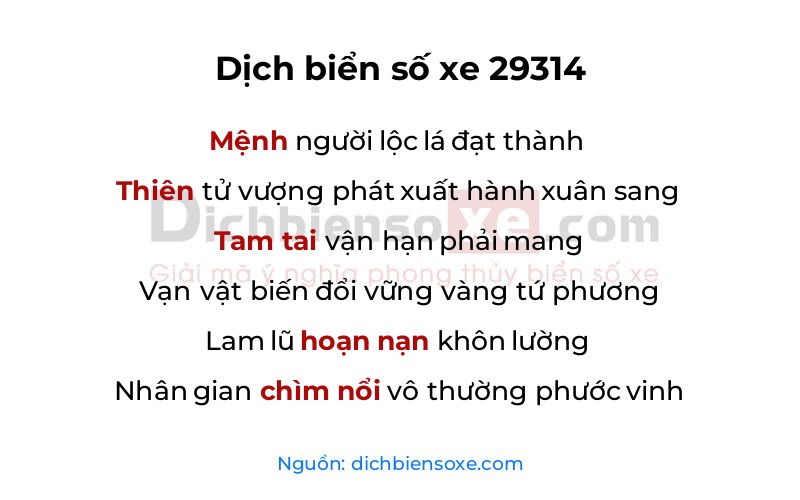 Dịch thơ biển số 29314