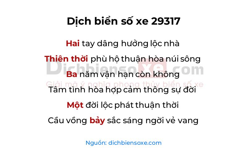 Dịch thơ biển số 29317