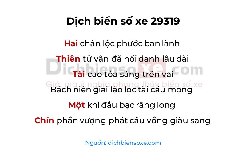Dịch thơ biển số 29319