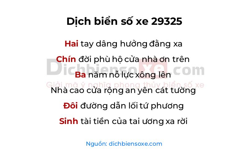 Dịch thơ biển số 29325
