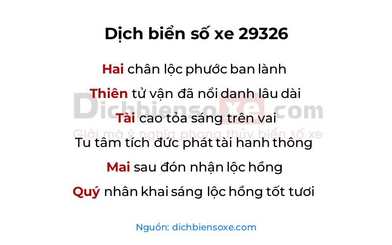 Dịch thơ biển số 29326