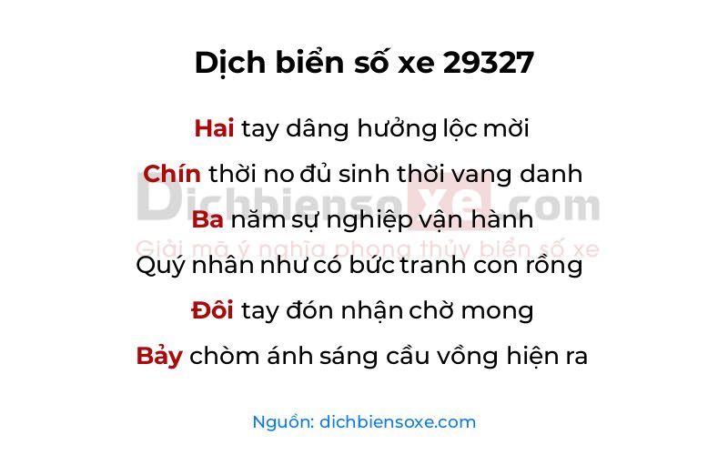 Dịch thơ biển số 29327