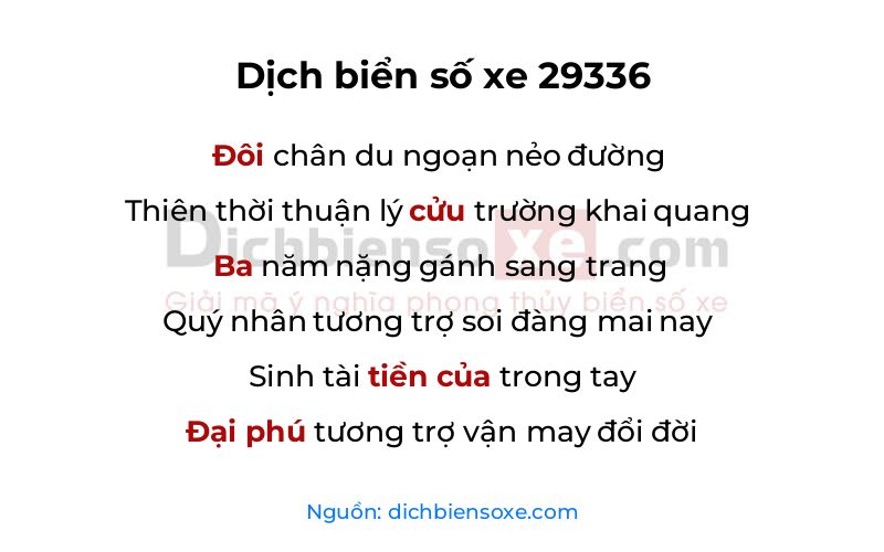 Dịch thơ biển số 29336