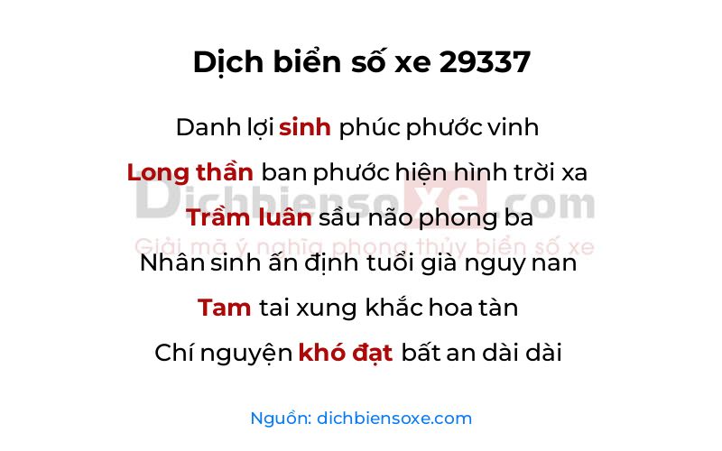 Dịch thơ biển số 29337