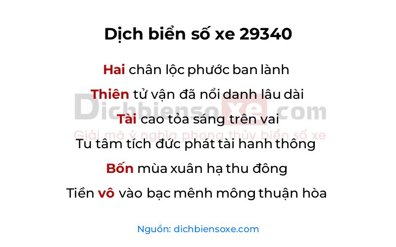 Dịch thơ biển số 29340