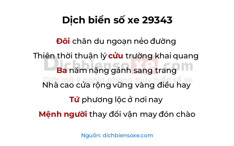Dịch thơ biển số 29343